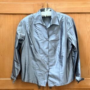 Woman's 100% Silk Shantung Blouse in Pewter Sz 20